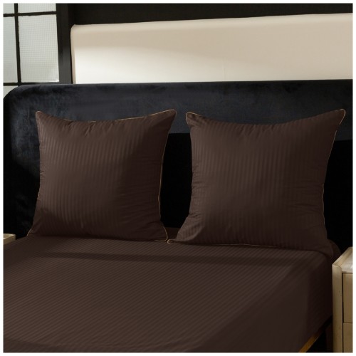 Pościel Z Lamówką 140x200 1x70x80 Brązowa Adamaszkowa Pasy 1Cm