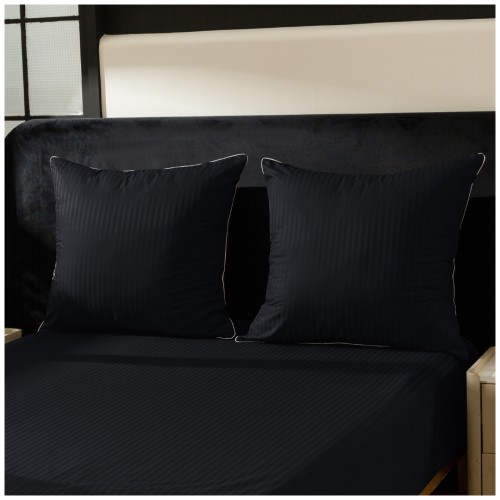 Pościel Z Lamówką 140x200 1x70x80 Czarna Adamaszkowa Pasy 1Cm