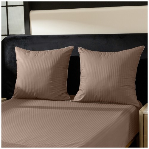 Pościel Z Lamówką 140x200 1x70x80 Beżowa Adamaszkowa Pasy 1Cm