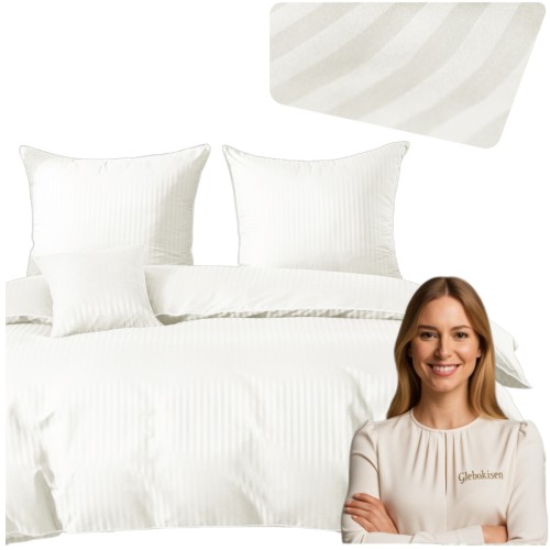 Pościel Z Lamówką 140x200 1x70x80 Biała Adamaszkowa Pasy 1Cm