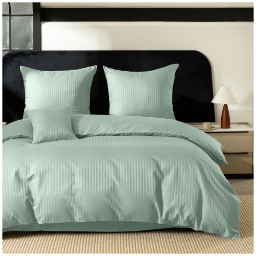 Pościel Z Lamówką 140x200 1x70x80 Miętowa Adamaszkowa Pasy 1Cm