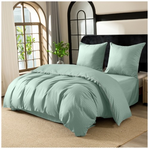 Pościel Z Lamówką 140x200 1x70x80 Miętowa Adamaszkowa Pasy 1Cm