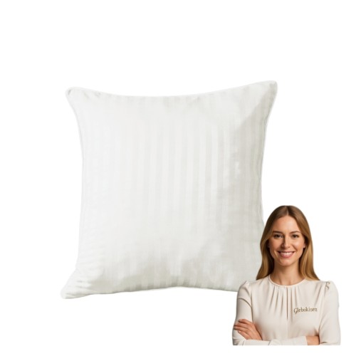 Poszewka Z Lamówką 40x40 JAŚ Biała Adamaszkowa Pasy 1Cm Dwustronna 