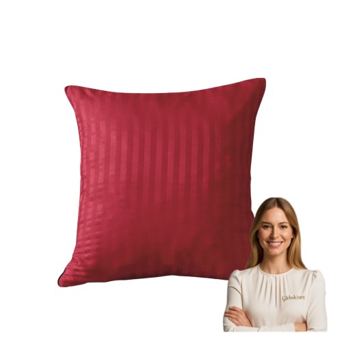 Poszewka Z Lamówką 40x40 JAŚ Czerwona Adamaszkowa Pasy 1Cm Dwustronna