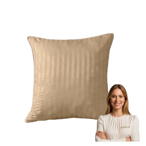 Poszewka Z Lamówką 40x40 JAŚ Cappuccino Adamaszkowa Pasy 1Cm Dwustronna