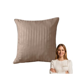 Poszewka Z Lamówką 40x40 JAŚ Beżowa Adamaszkowa Pasy 1Cm Dwustronna