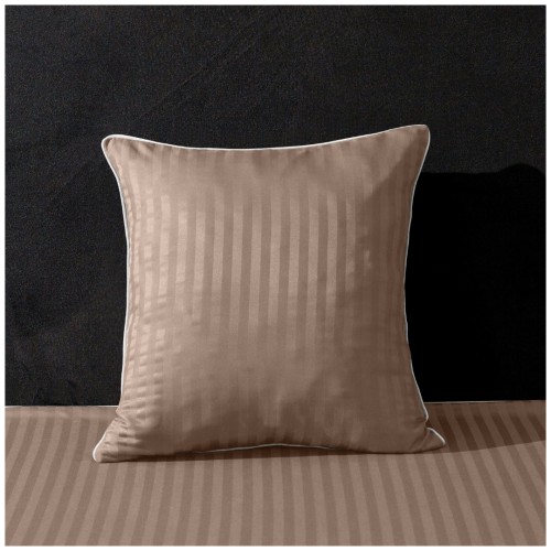 Poszewka Z Lamówką 40x40 JAŚ Beżowa Adamaszkowa Pasy 1Cm Dwustronna