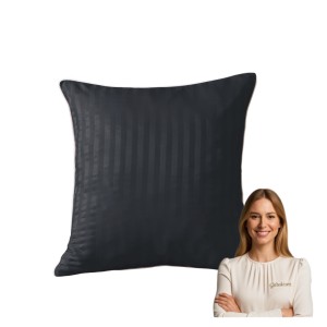 Poszewka Z Lamówką 40x40 JAŚ Czarna Adamaszkowa Pasy 1Cm Dwustronna