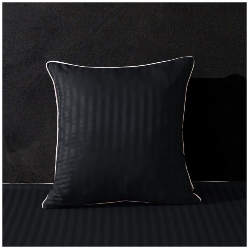 Poszewka Z Lamówką 40x40 JAŚ Czarna Adamaszkowa Pasy 1Cm Dwustronna