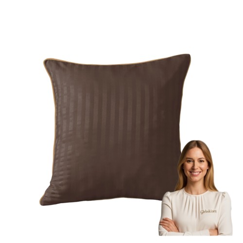 Poszewka Z Lamówką 40x40 JAŚ Brązowa Adamaszkowa Pasy 1Cm Dwustronna