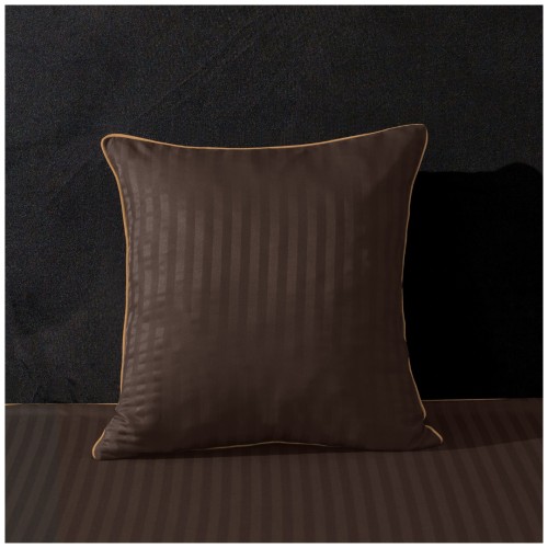 Poszewka Z Lamówką 40x40 JAŚ Brązowa Adamaszkowa Pasy 1Cm Dwustronna