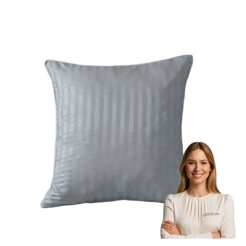 Poszewka Z Lamówką 40x40 JAŚ Silver Blue Adamaszkowa Pasy 1Cm Dwustronna