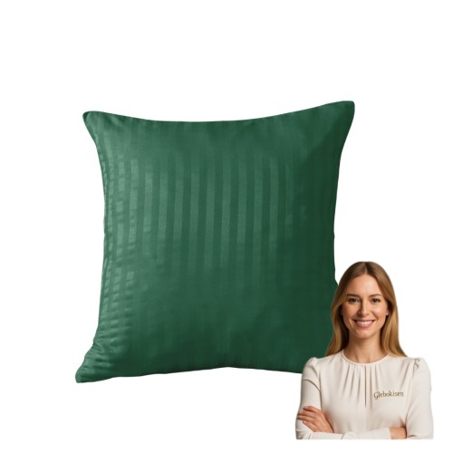 Poszewka Z Lamówką 40x40 JAŚ Butelkowa Zieleń Adamaszkowa Pasy 1Cm Dwustronna