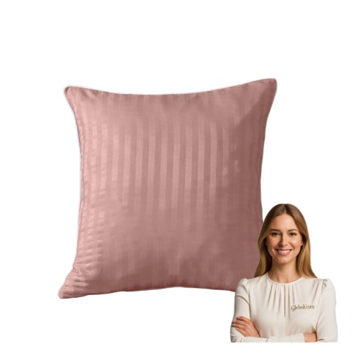 Poszewka Z Lamówką 40x40 JAŚ Pudrowy Róż Adamaszkowa Pasy 1Cm Dwustronna