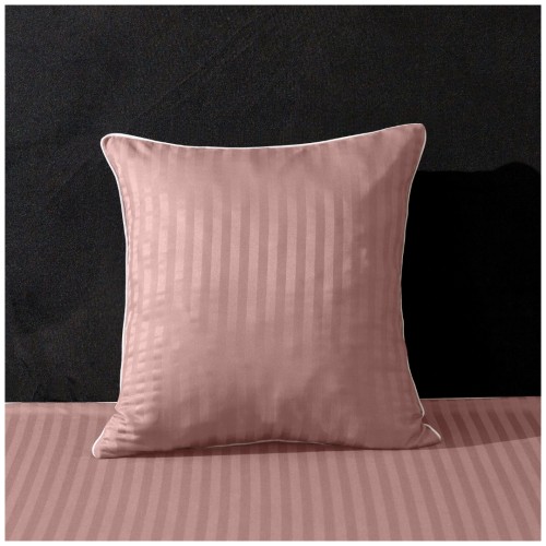 Poszewka Z Lamówką 40x40 JAŚ Pudrowy Róż Adamaszkowa Pasy 1Cm Dwustronna