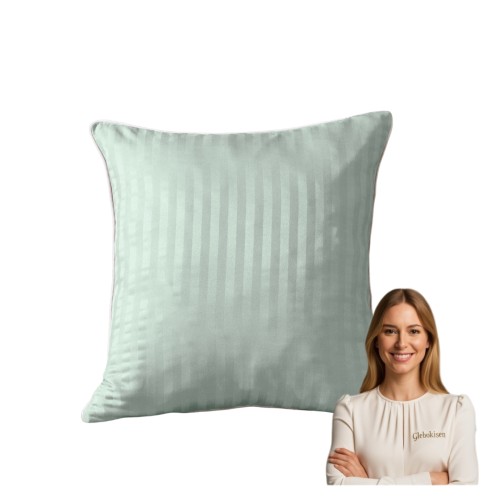 Poszewka Z Lamówką 40x40 JAŚ Miętowa Adamaszkowa Pasy 1Cm Dwustronna