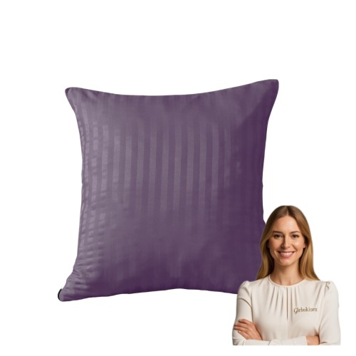 Poszewka Z Lamówką 40x40 JAŚ Fioletowa Adamaszkowa Pasy 1Cm Dwustronna