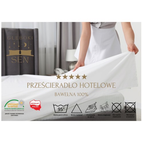 Prześcieradło Hotelowe Bawełniane 300x300 Białe 100% Bawełna