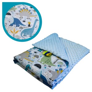 Kocyk Dziecięcy 75x100 Ocieplany Dinozaury Niebieskie/Niebieski Bawełna/Minky