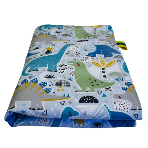 Kocyk Dziecięcy 75x100 Ocieplany Dinozaury Niebieskie/Niebieski Bawełna/Minky