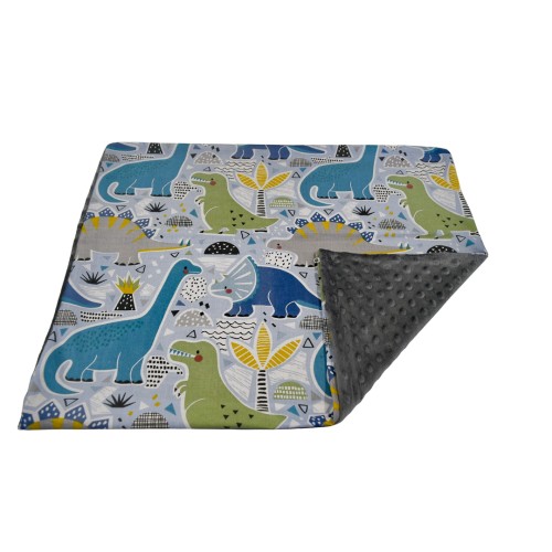Poszewka Dziecięca 50x70 Dinozaury Niebieskie Grafit Bawełna Minky