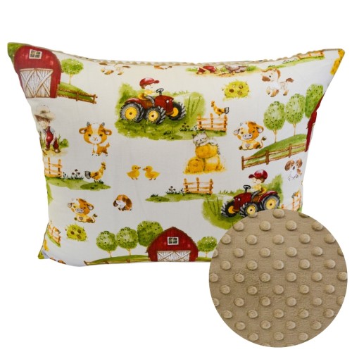 Poszewka Dziecięca 50x60 Farmerski Świat Krem Beżowy Bawełna Minky