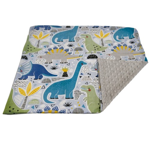 Poszewka Dziecięca 50x60 Dinozaury Niebieskie Szary Bawełna Minky