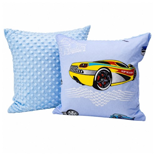 Poszewka Dziecięca 50x50 Auta Cars Niebieski Bawełna Minky