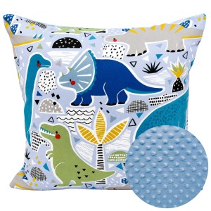 Poszewka Dziecięca 45x45 Dinozaury Niebieskie Niebieski Bawełna Minky