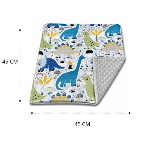 Poszewka Dziecięca 45x45 Dinozaury Niebieskie Szary Bawełna Minky
