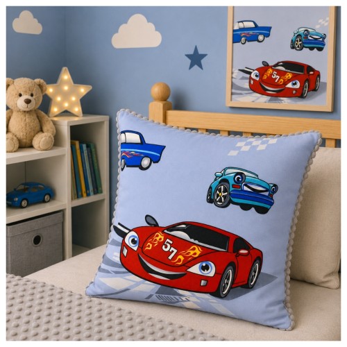 Poszewka Dziecięca 40x40 Auta Cars Szary Bawełna Minky