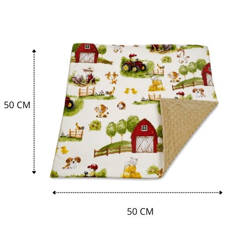 Poszewka Dziecięca 50x50 Farmerski Świat Krem Beżowy Bawełna Minky