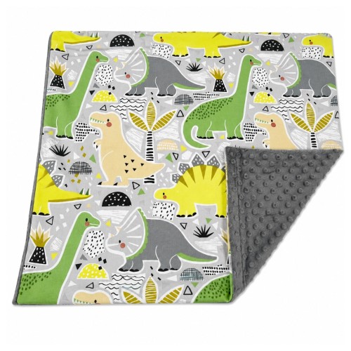 Poszewka Dziecięca 45x45 Dinozaury Zielone Grafit Bawełna Minky