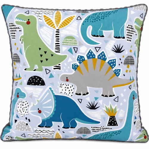 Poszewka Dziecięca 45x45 Dinozaury Niebieskie Grafit Bawełna Minky