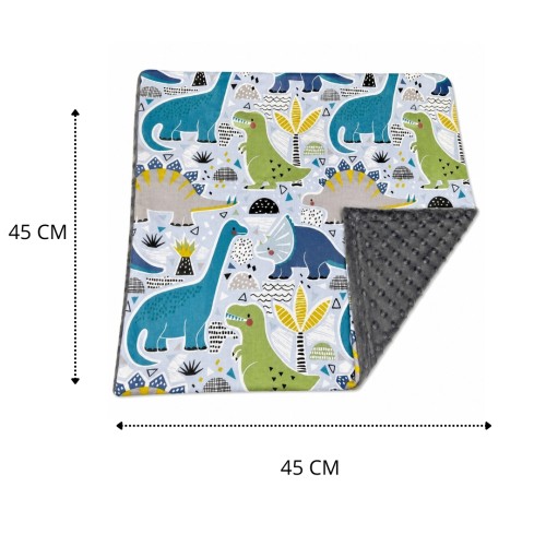 Poszewka Dziecięca 45x45 Dinozaury Niebieskie Grafit Bawełna Minky