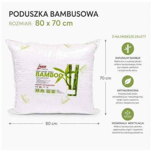 Poduszka Bambusowa 70x80 BAMBOO Antyalergiczna Pikowana Całoroczna Ciepła