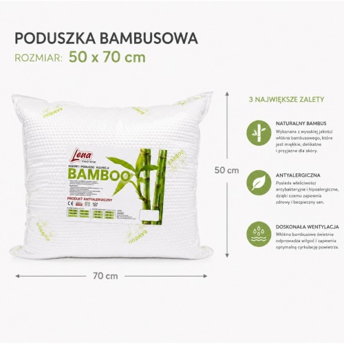 Poduszka Bambusowa 50x70 BAMBOO Antyalergiczna Pikowana Całoroczna Ciepła
