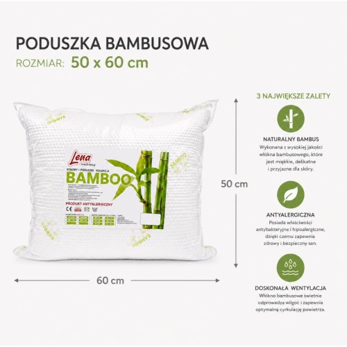Poduszka Bambusowa 50x60 BAMBOO Antyalergiczna Pikowana Całoroczna Ciepła