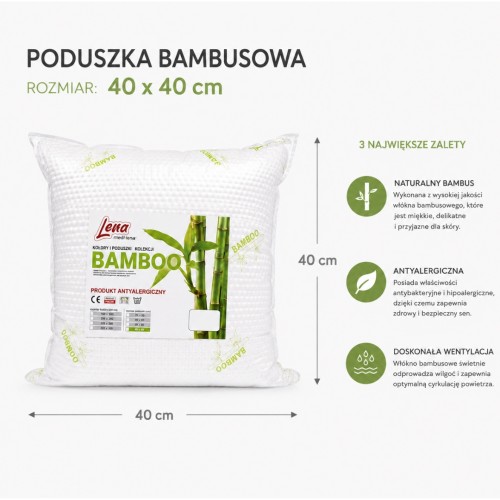 Poduszka Bambusowa JAŚ 40x40 BAMBOO Antyalergiczna Pikowana Całoroczna Ciepła