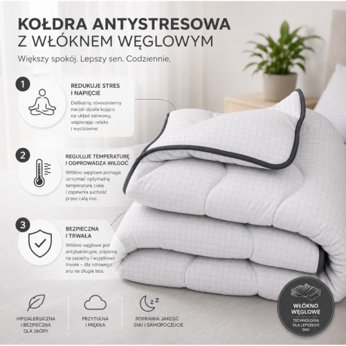  Kołdra Antystresowa 220x200  cm z Włóknem Węglowym Antyalergiczna Pikowana Całoroczna