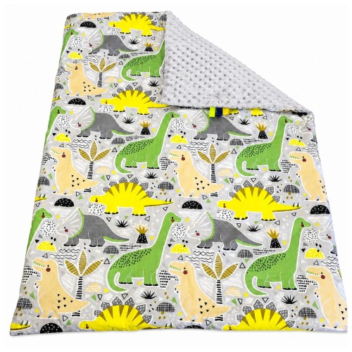 Kocyk Dziecięcy 75x100 Ocieplany Dinozaury Zielone/Szary Bawełna/Minky