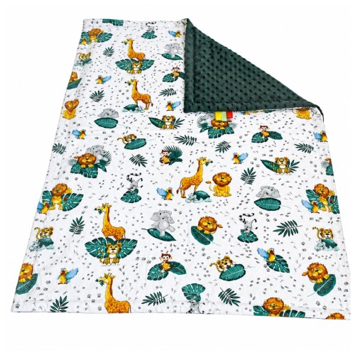 Kocyk Dziecięcy 75x100 Ocieplany ZOO/Ciemna Butelka Bawełna/Minky