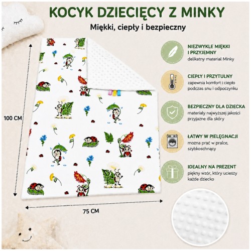 Kocyk Dziecięcy 75x100 Ocieplany Biedronki Białe/Biały Bawełna/Minky