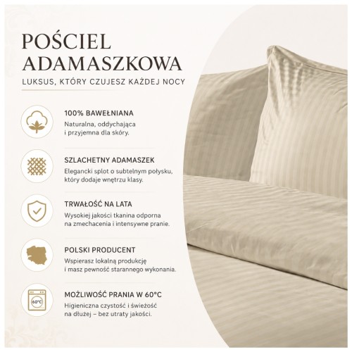 Komplet Pościeli Adamaszek  140x200 + 2 x 50x70 Champagne Zamek Pasy 1 Cm
