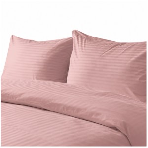 Komplet Pościeli Adamaszek  140x200 + 2 x 50x60 Light Pink Zamek Pasy 1 Cm