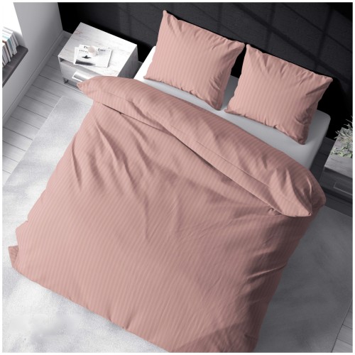 Komplet Pościeli Adamaszek  140x200 + 2 x 70x80 Light Pink Zamek Pasy 1 Cm