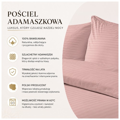 Komplet Pościeli Adamaszek  140x200 + 1 x 70x80 Light Pink Zamek Pasy 1 Cm