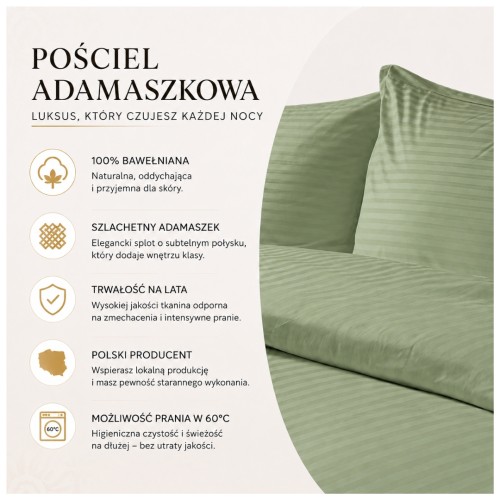 Komplet Pościeli Adamaszek  140x200 + 2 x 70x80 Salvia Zamek Pasy 1 Cm