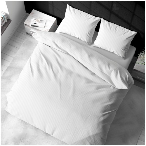 Komplet Pościeli Adamaszek  140x200 + 2 x 50x70 White Zamek Pasy 1 Cm