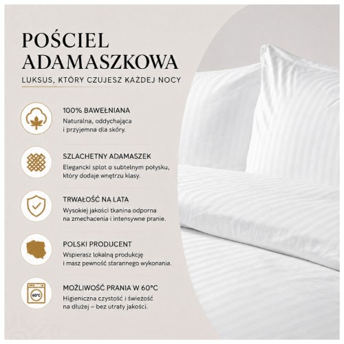 Komplet Pościeli Adamaszek  140x200 + 1 x 70x80 White Zamek Pasy 1 Cm